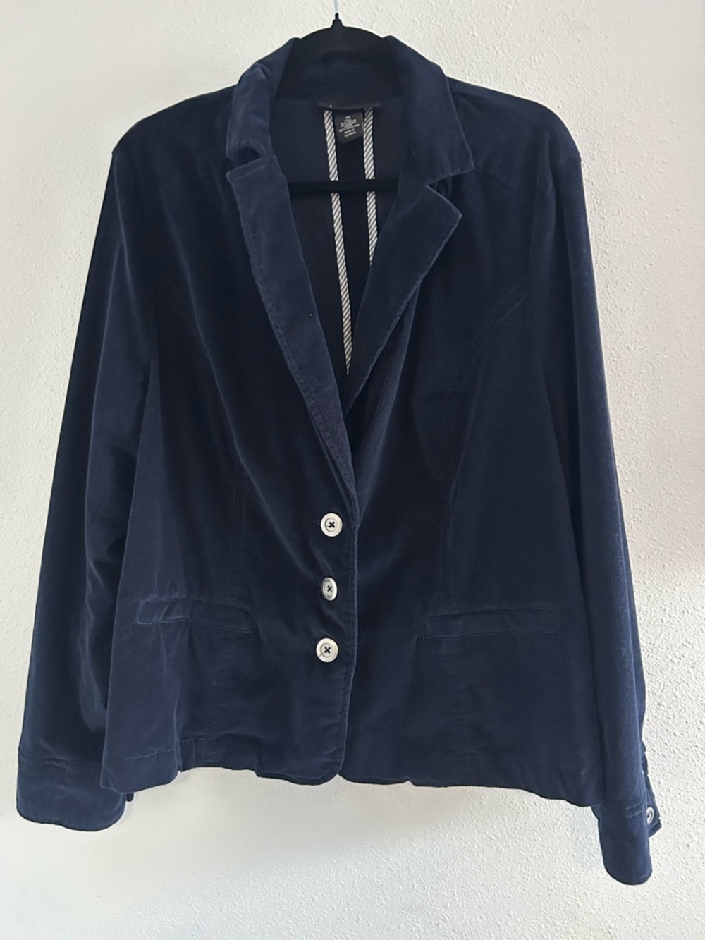Lane Bryant Navy Velvet Blazer with Contrast Buttons